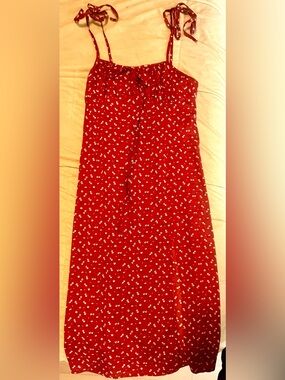 Red Floral Mid dress - Elegant Everyday Style